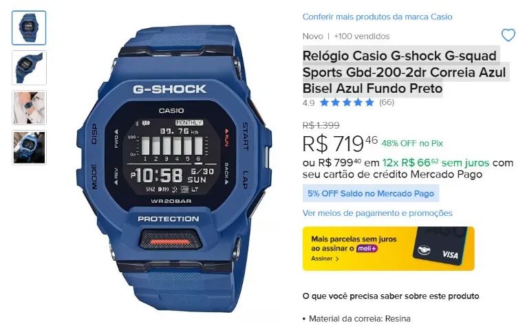 Relógio Casio G-shock G-squad Sports Gbd-200-2dr Correia Azul Bisel Azul Fundo Preto - Foto 2