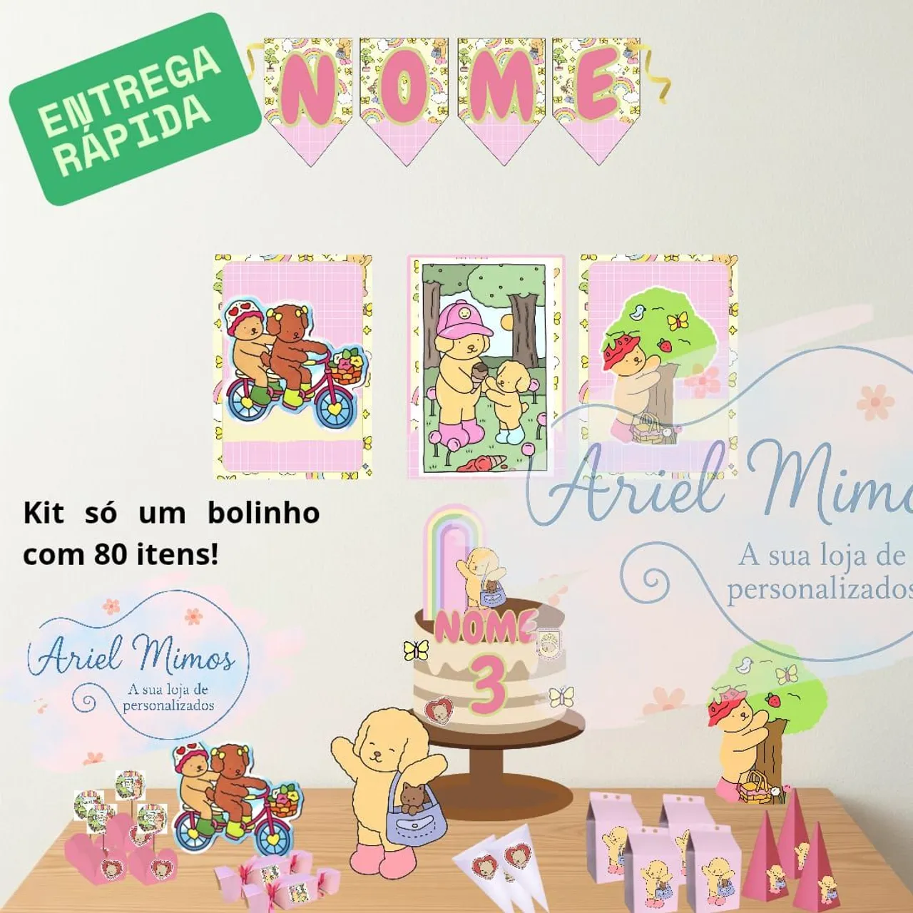 Kit Festa Personalizado, só um bolinho, mesversário, festa em casa- 80 itens!