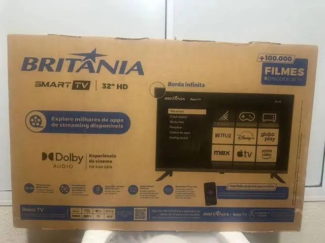 Smart TV Britânia Roku 32 polegadas na caixa só 5 meses de uso.  - Foto 2