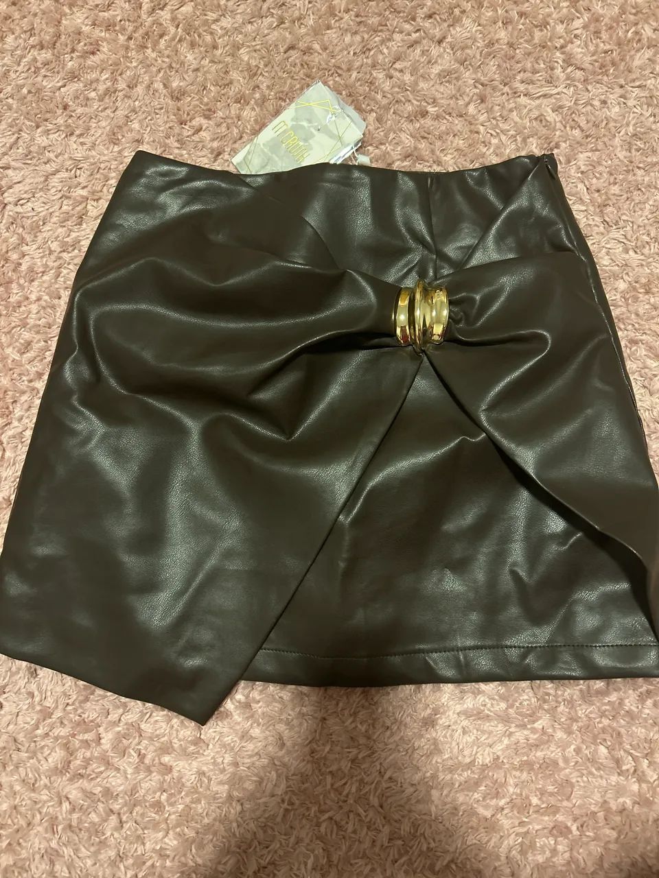 Saia Short Couro Marrom Com Fivela Dourada - Nova Com Etiqueta (Tam P)