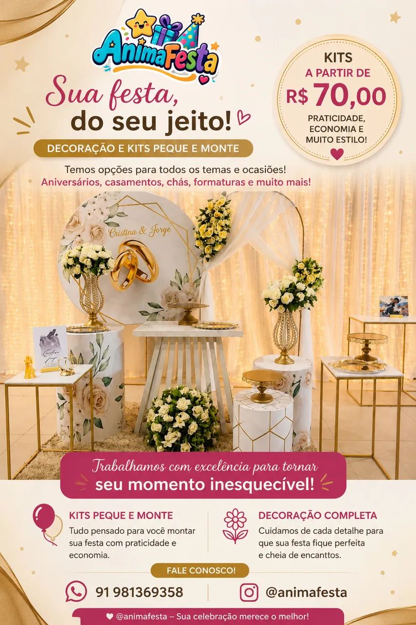 Anima festa. Kits pegue e monte e de decoração completa. 