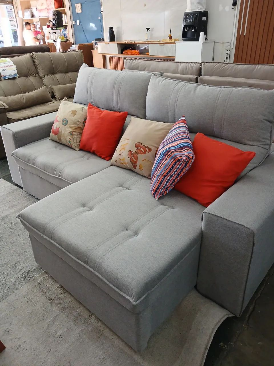 Sofa retrátil 2.20 cinza linho novo 