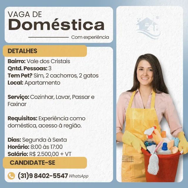 Vaga de Doméstica, Nova Lima - MG
