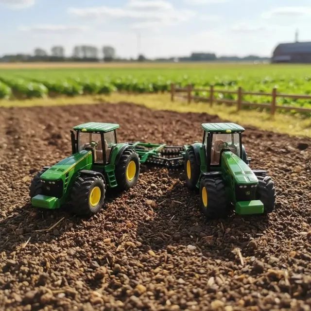 Kit miniaturas com 02 tratores com arados - John Deere