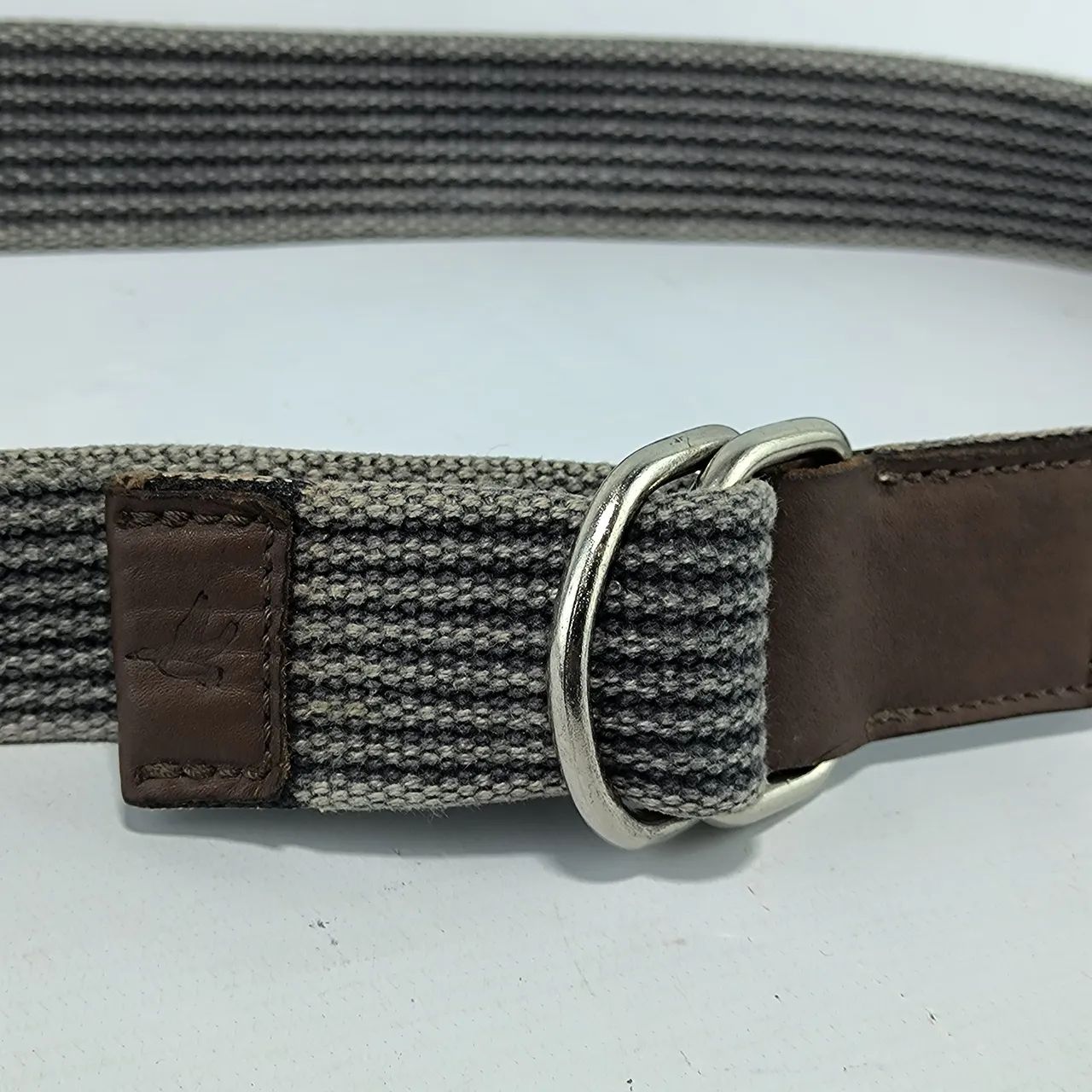 Cinto masculino Brooksfield original cinza e marrom lona e couro  - Foto 2