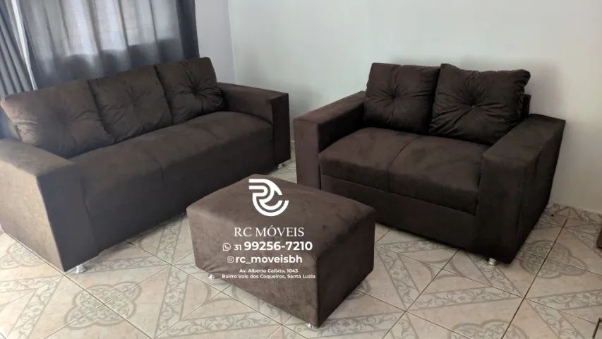 Sofá 2 e tres lugares com Puff Suede D33 Confortável Direto da Fábrica - Foto 3