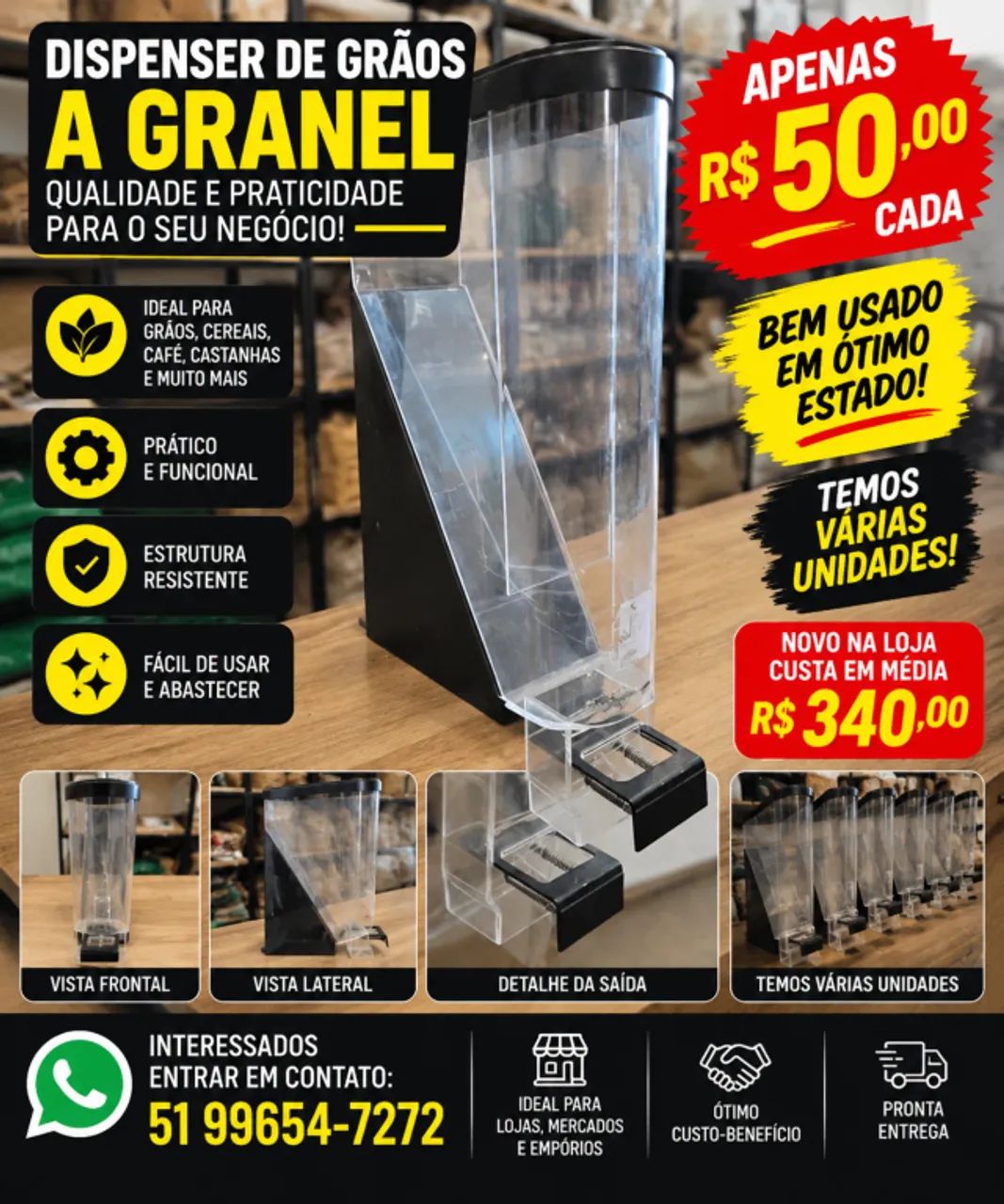 Dispenser para Grãos a Granel com Dosador - Usado