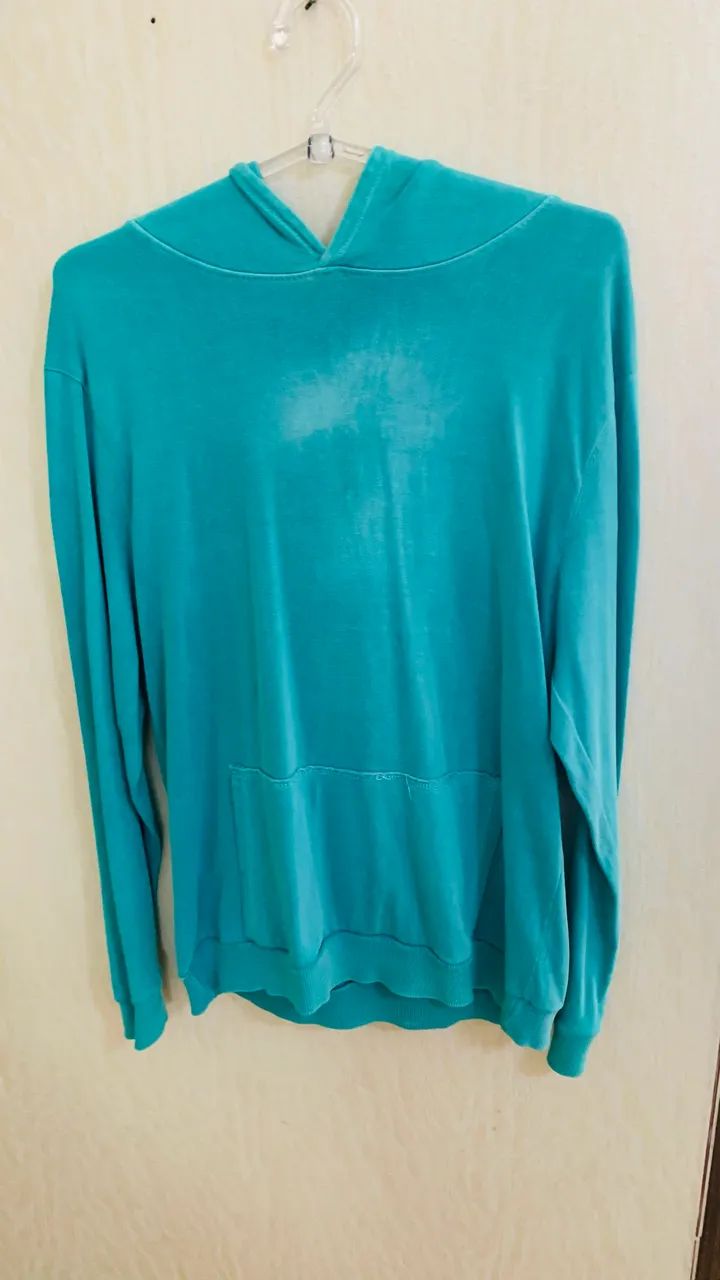 Blusa de Moletom Masculina com Capuz Verde Água 