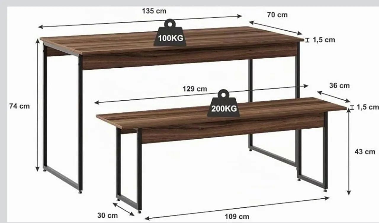 Mesa de jantar estilo industrial c/ 2 bancos  - Foto 2