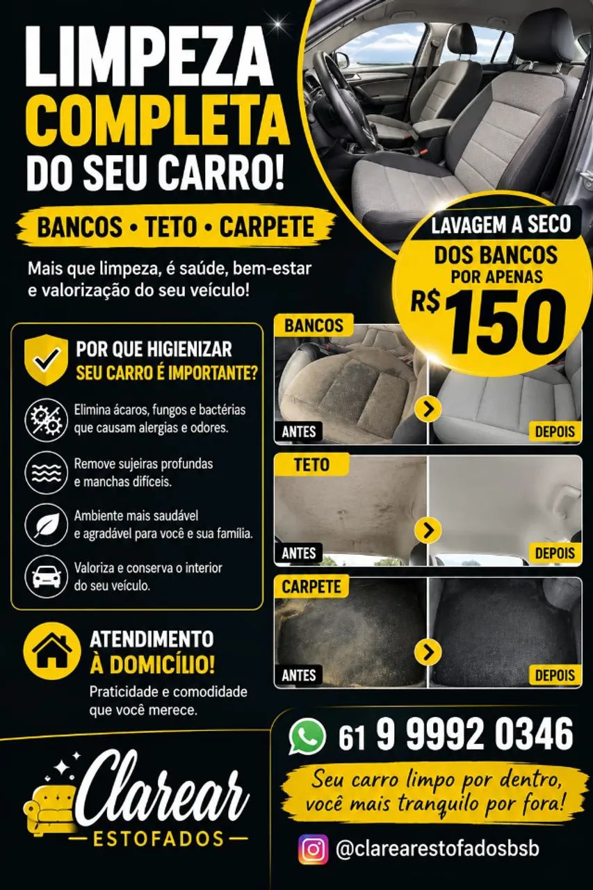 Limpeza  a Seco de Sofás e Bancos de Carros - Foto 3
