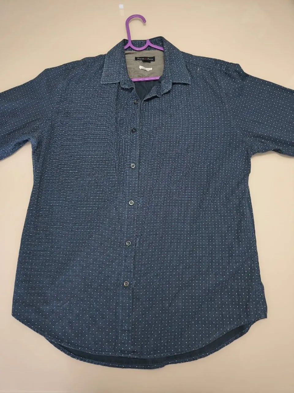 Blusa social Azul e bolinhas Brancas- Tamanho 4G
