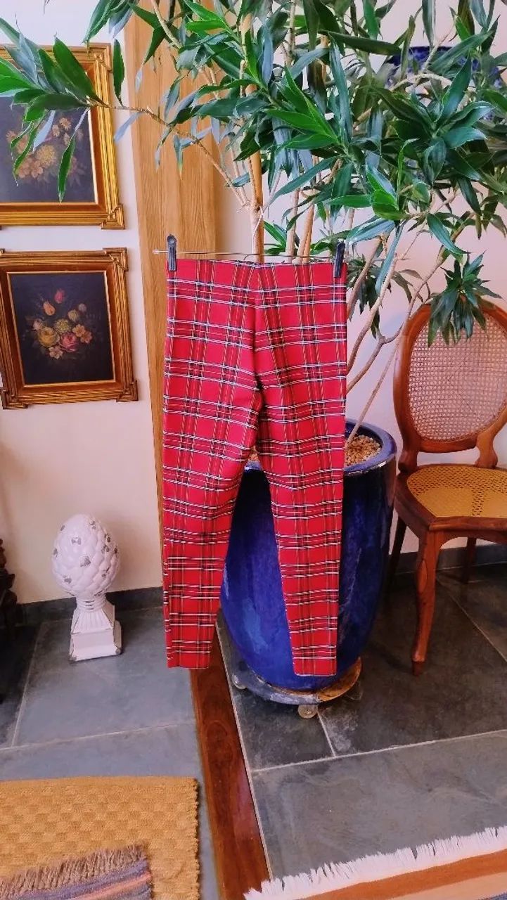 Calça Xadrez Vermelha da Zara - Foto 3