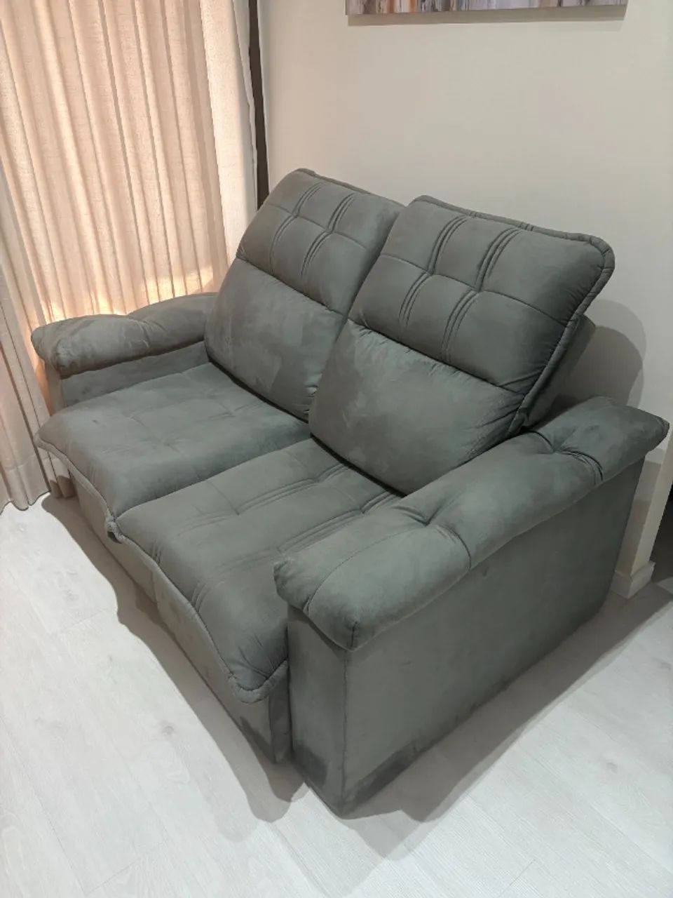 Sofá Retrátil/reclinável -1,50m - Suede Velut Cinza c/ Molas no Assento - Foto 4
