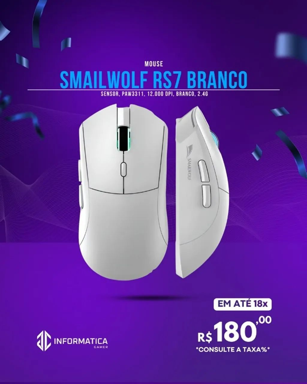 MOUSE SMAILWOLF RS7 BRANCO 
