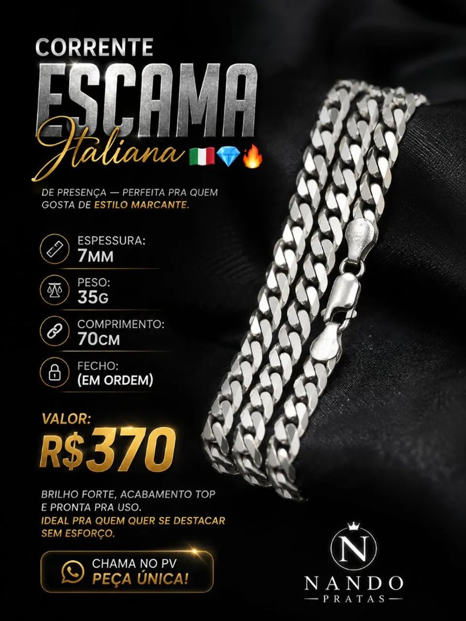 Cordao escama 7mm