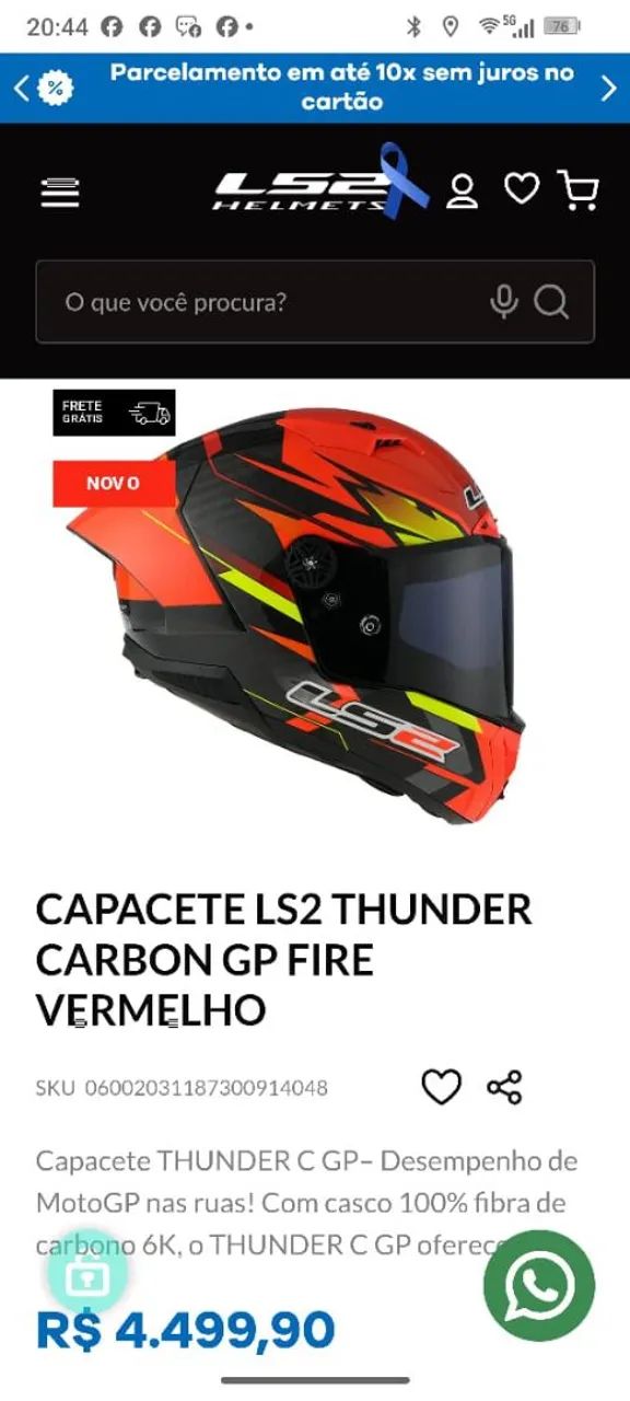 Capacete LS2 thunder carbon GP fire vermelho  - Foto 4
