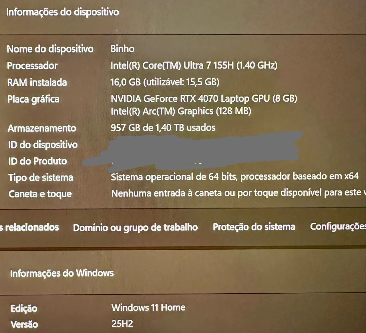 Notebook Alienware- i7 ultra RTX4070