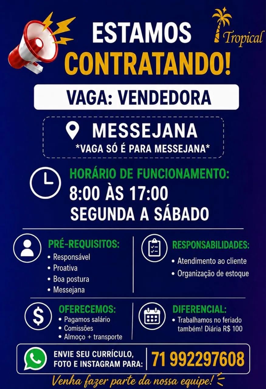 Vaga para vendedora 