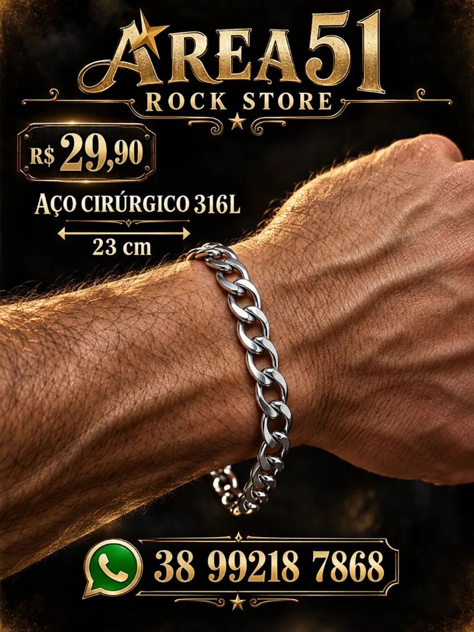 Pulseira em aço cirúrgico 316 L 