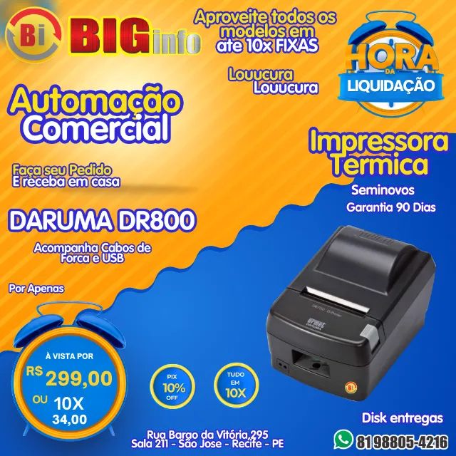 Impressora Termica Daruma DR800 - Revisada Em ate 10x Fixas 