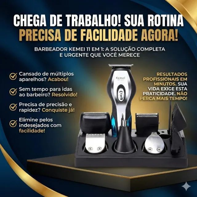 Barbeador 11 em 1 Kemei Lâmina Dupla Profissional KM-5031 - Foto 2