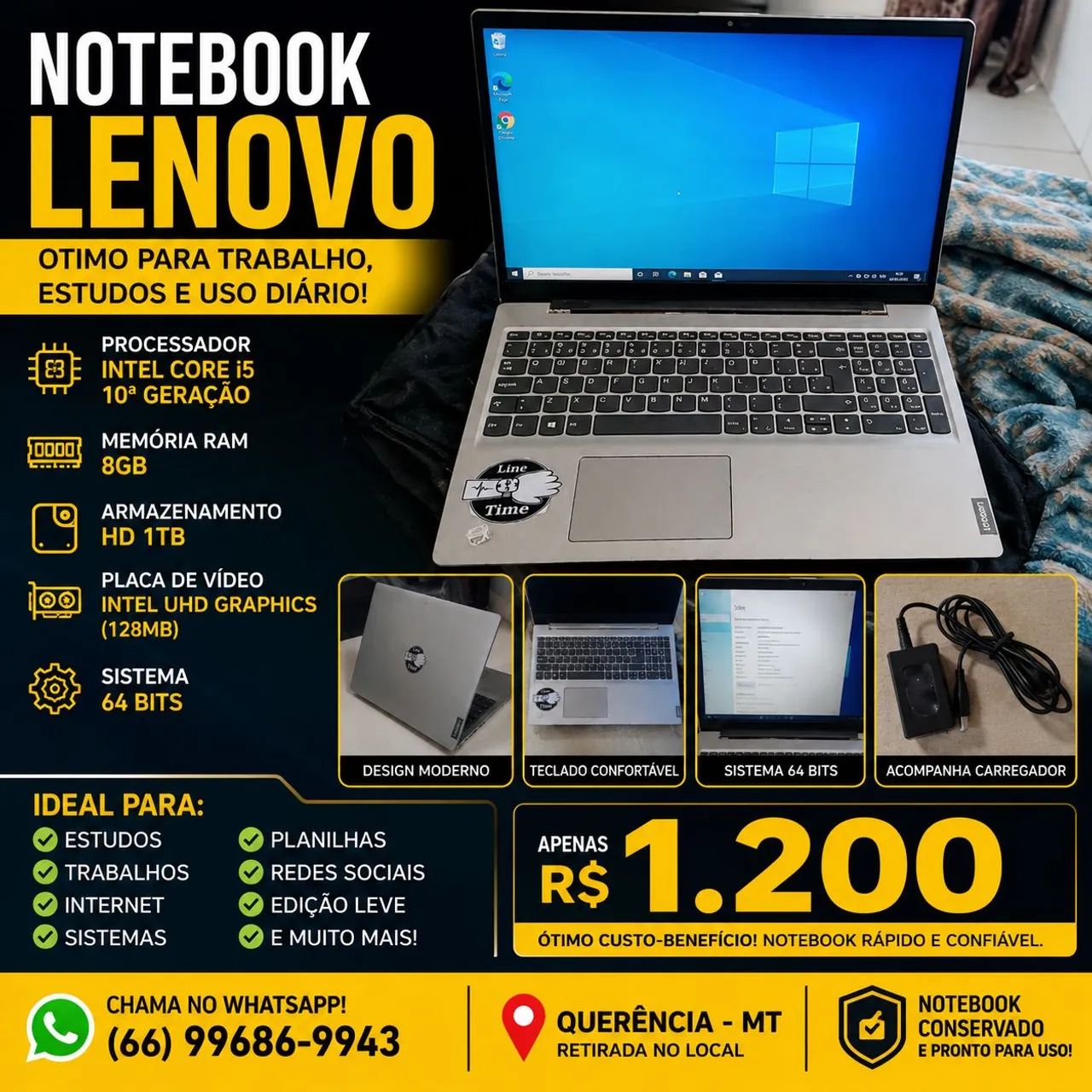 Notebook Lenovo i5 10ª Geração 8GB 1TB - Notebooks - Querência