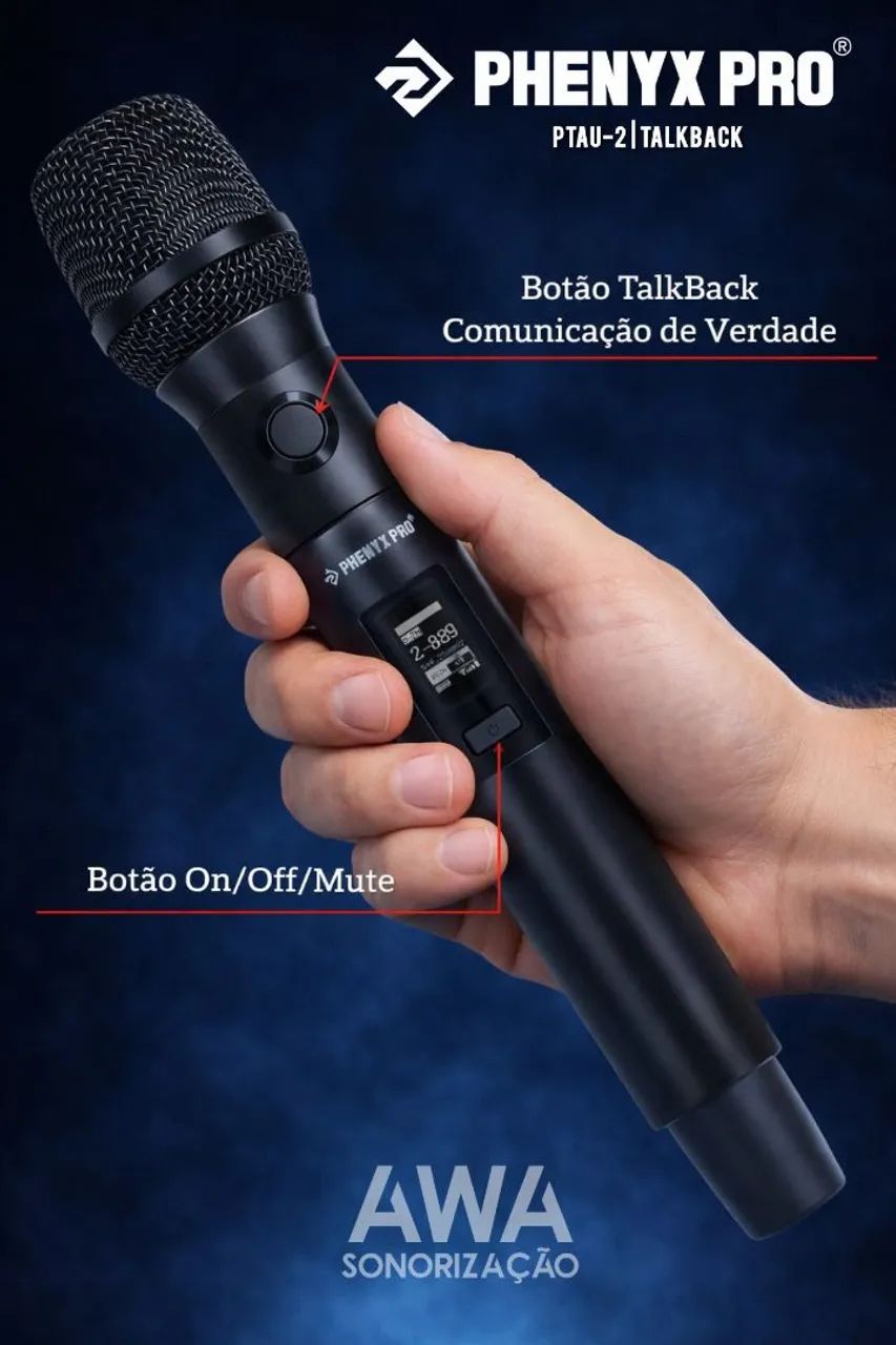 Microfone Phenyx Pro Profissional Sem Fio Duplo PTAU-2 TALKBACK (true diverse) - Foto 2