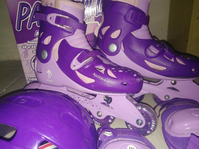Patins in-line roxo ajustáveis - Foto 2