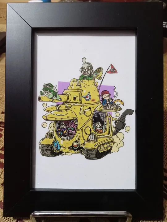 Quadro temático com vidro e moldura em preto Akira Toriyama e suas personagens 