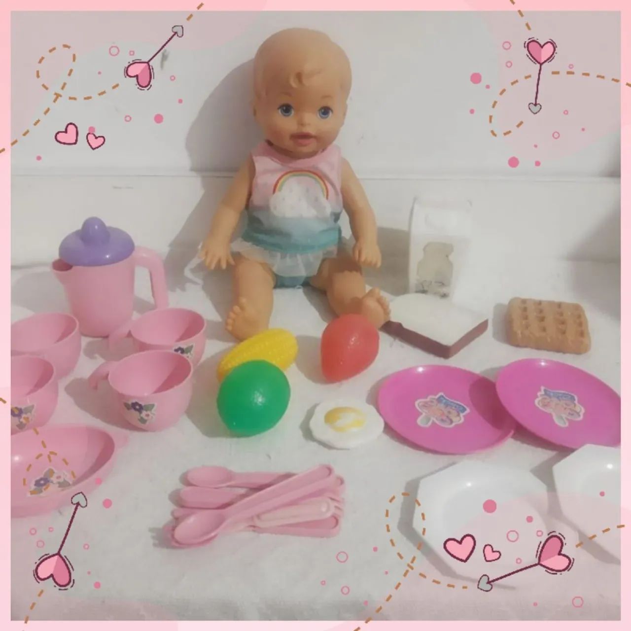 Boneca Little mommy+ panelinhas + comidinhas 