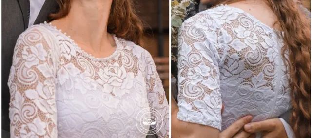 Vestido de noiva lindo manga 3/4 com renda - Foto 5