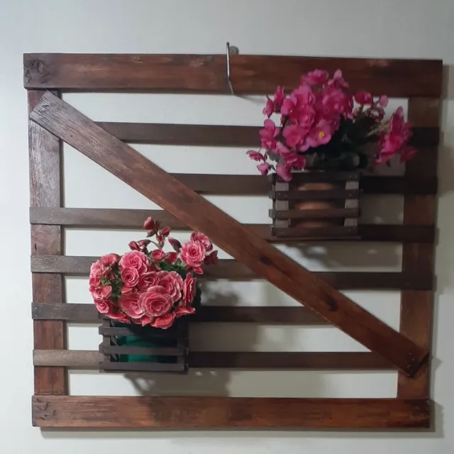 Painel Floreira Jardim Vertical Madeira 2 Cachepots 73x82 Cm