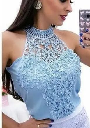 Blusa de renda feminina azul