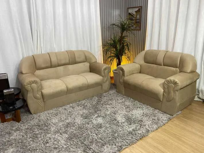 Conjunto Sofá 2 e 3 Lugares Veludinho Bege