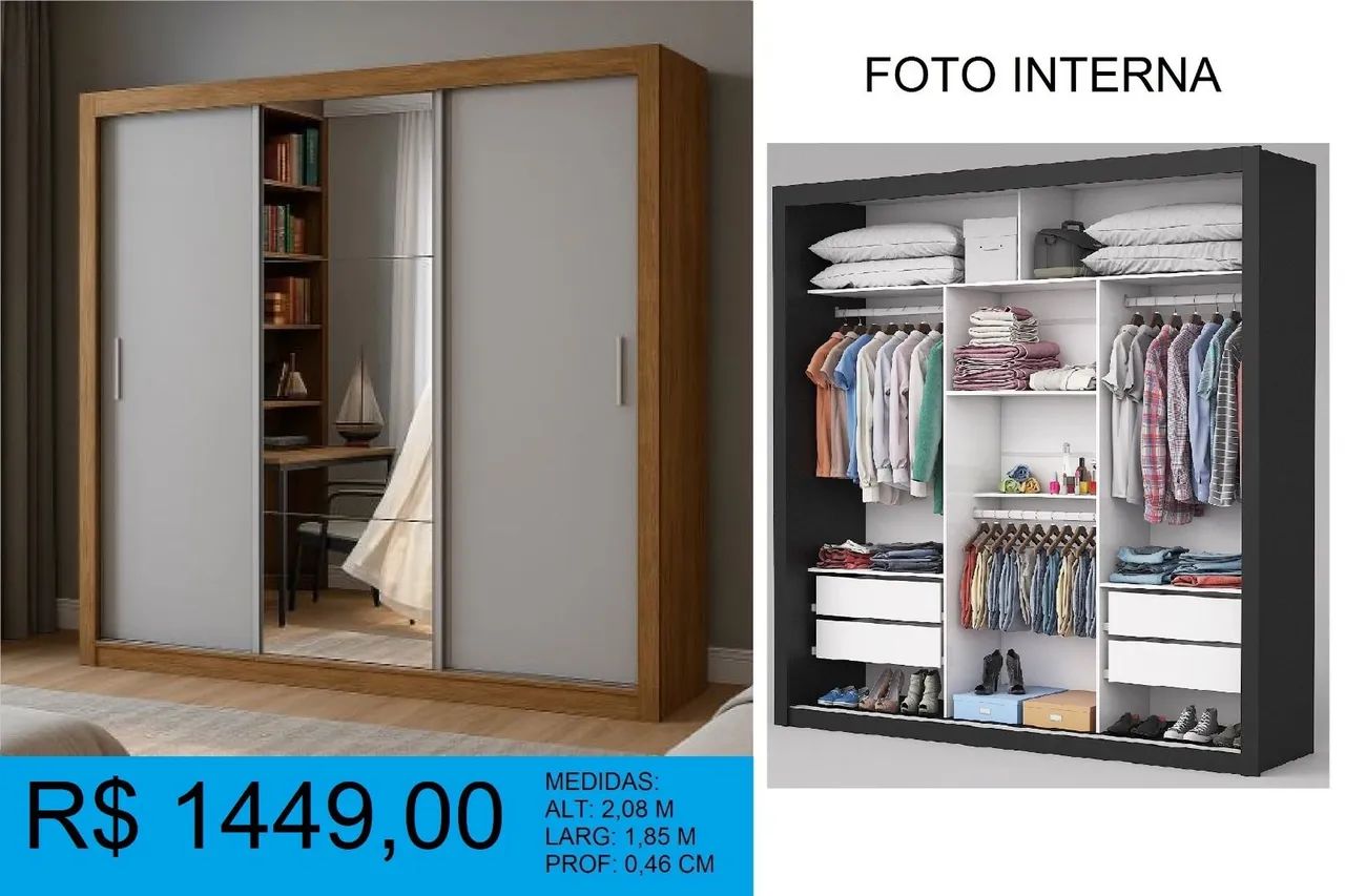 Guarda roupa a pronta entrega, espelhado com portas de correr - Foto 2