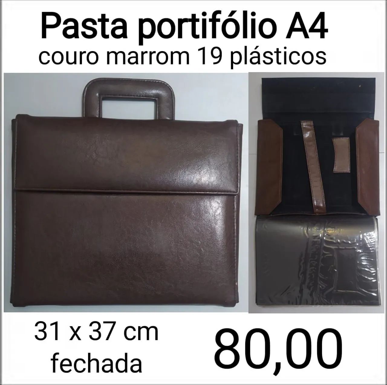 Pasta Portfólio A4 Couro Marrom 19 Plásticos