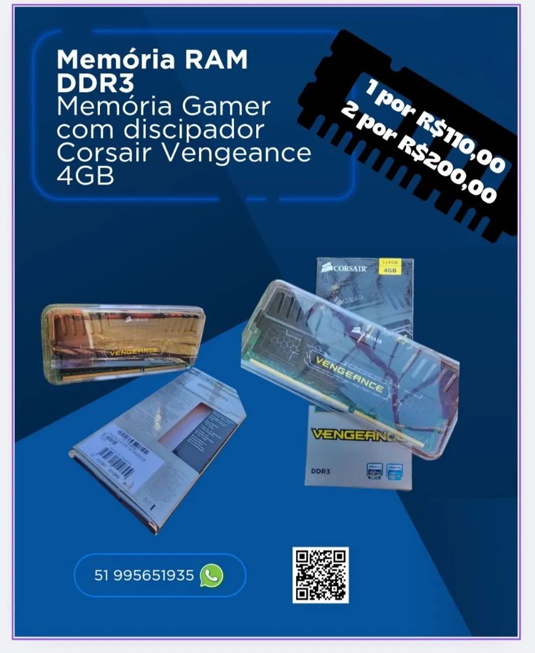 Memória RAM DDR3 Corsair Vengeance 4GB