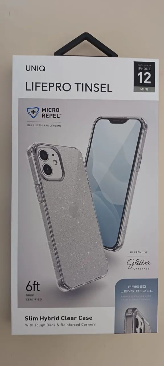 Capa Iphone 12 mini cristal glitter Tinsel ( gratis cabo de carregamento )