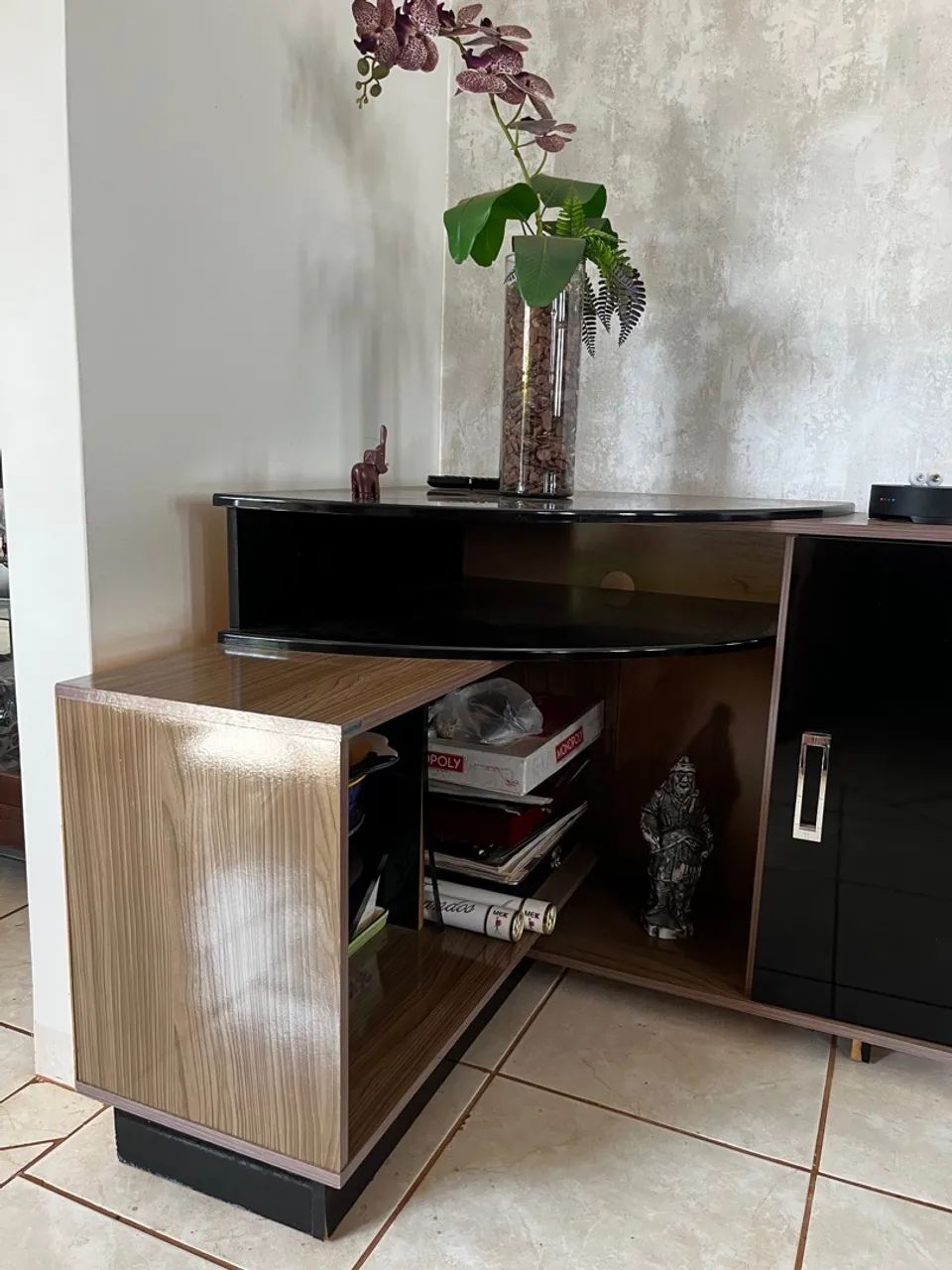 Rack de Canto Moderno - Amadeirado e Preto - Foto 2
