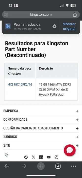 Kit 16gb 2x8gb memória ram kingston hyper x fury ddr3 1866mhz CL 10 - Foto 3