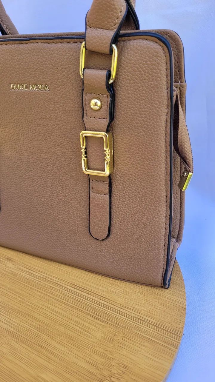 Bolsa média cor cáqui com alça de mão e alça transversal removível - Nova - Foto 4