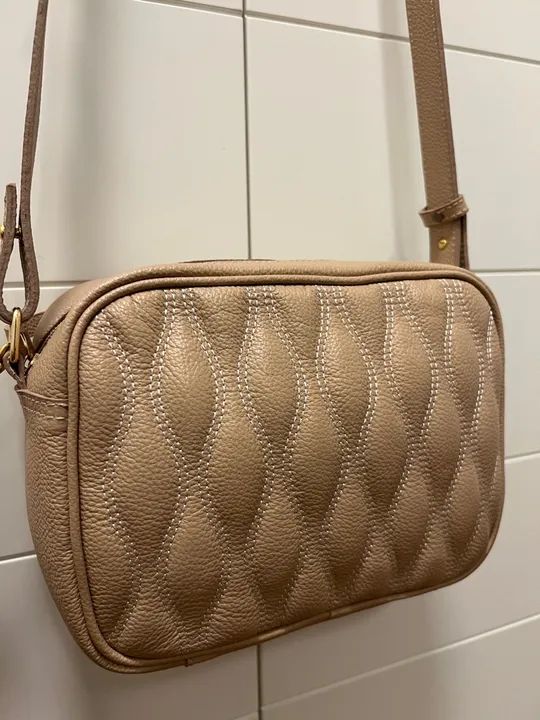 Bolsa de ombro bege, couro legítimo - Foto 5