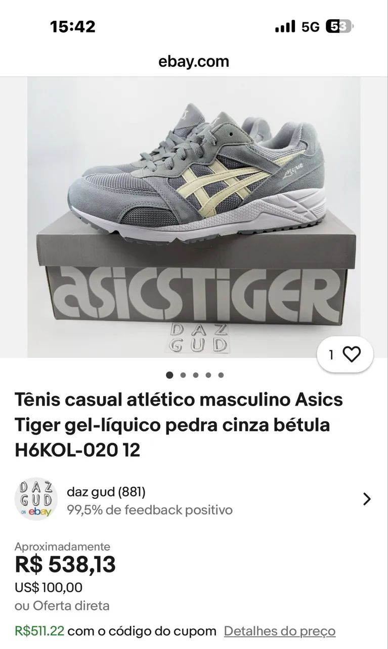 Tênis casual atlético masculino Asics Tiger gel-líquico pedra cinza bétula - Foto 6