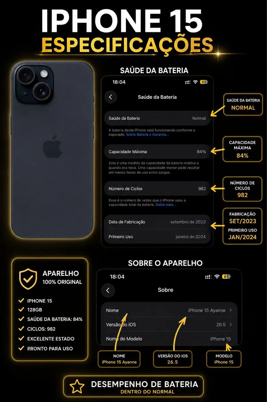 iPhone 15 Preto - 256 GB - Foto 2