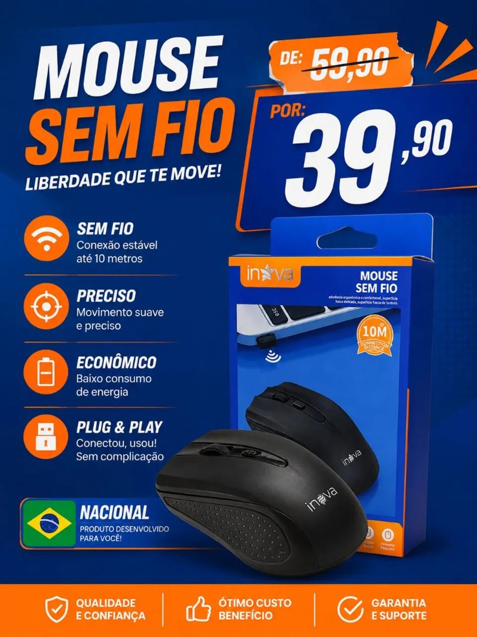 Mouse sem fio Inova 