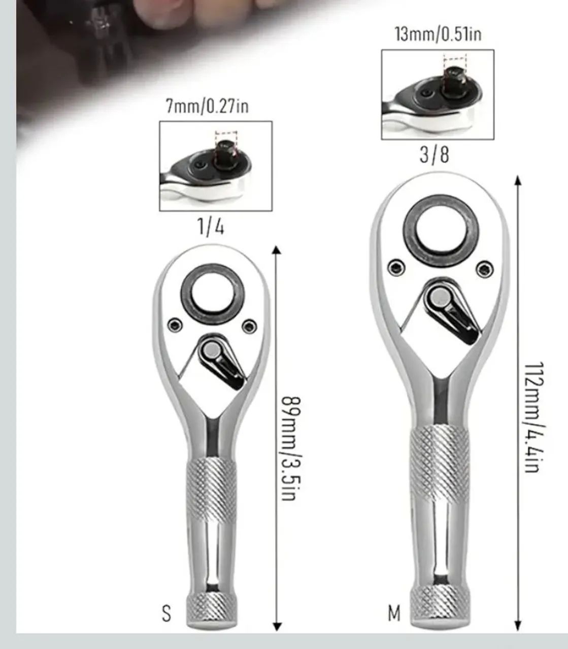 2 mini catracas de 1/4 e 3/8, cromadas, de 72 dentes, reversível. NOVAS!
