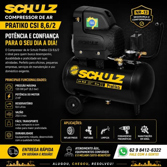 Aluguel Locação Compressor de Ar 25 Litros 2hp 2 cv - 1,5 kW