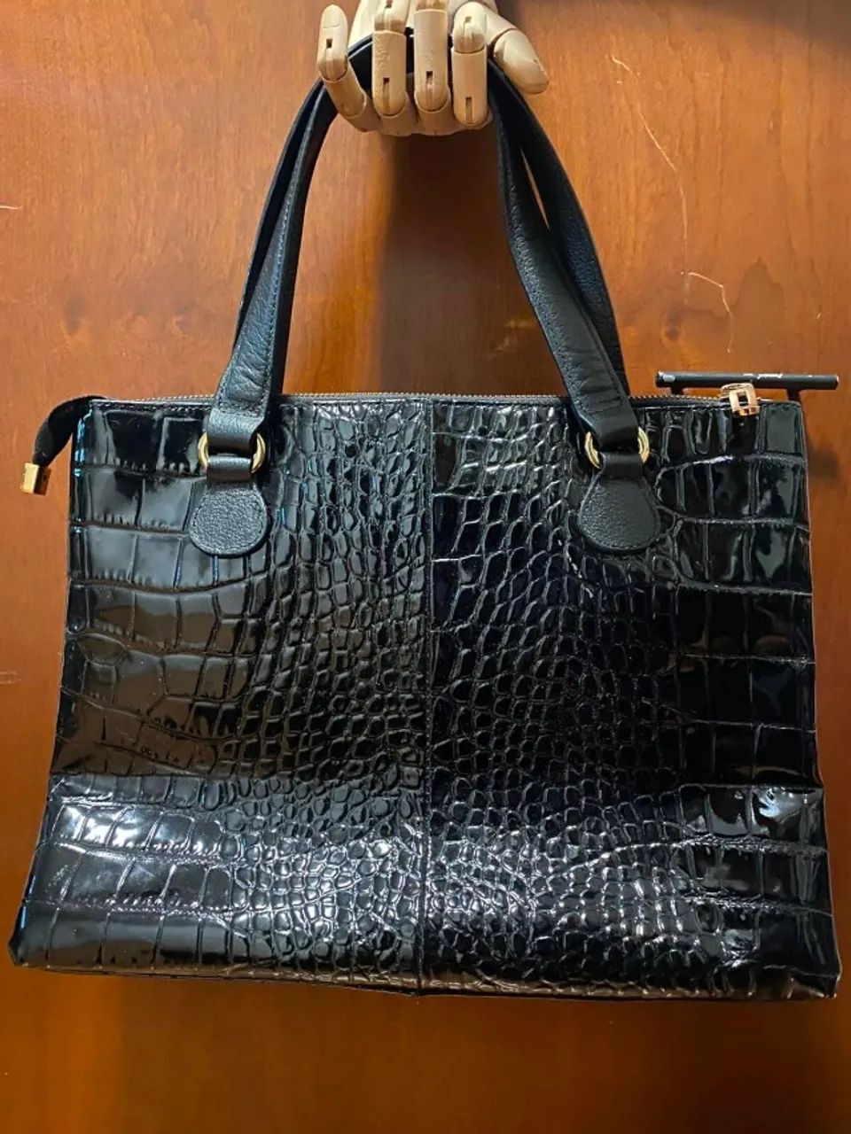 Bolsa Couro Jorge Bischoff Croco preta - Foto 2