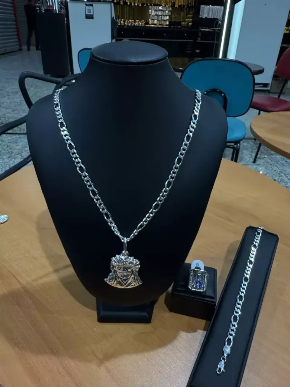 Kit Premium corrente e pulseira 3x1 7 mm com pingente e dedeira