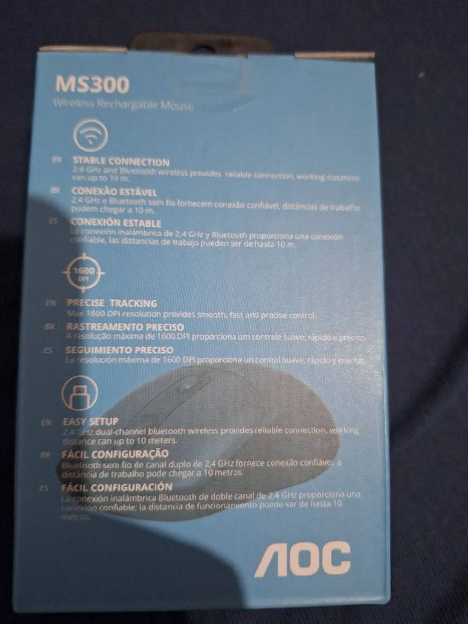 Mouse Sem Fio AOC MS300, 800-1600 DPI, 4 Botões, Design Ergonômico, Preto - MS300 BK - Foto 3